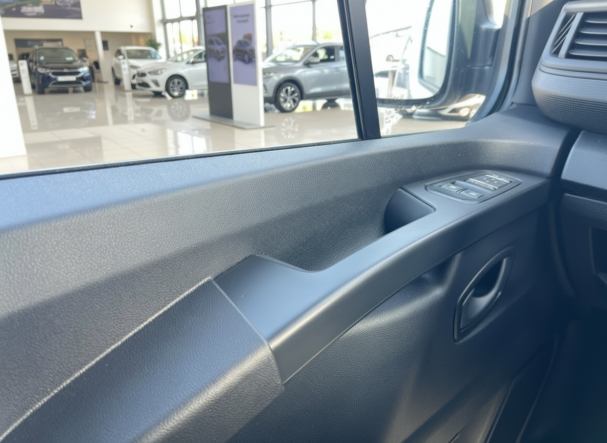 Fahrzeuginnenraum Türverkleidung mit Fensterheber-Schaltern im Autohaus