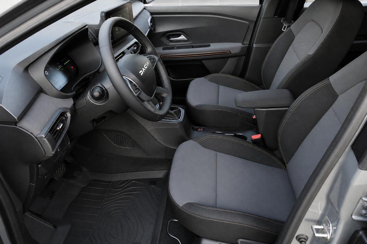 Dacia Fahrersitz grau-schwarz - ergonomische Sitze mit Stoffbezug und praktischen Staufächern