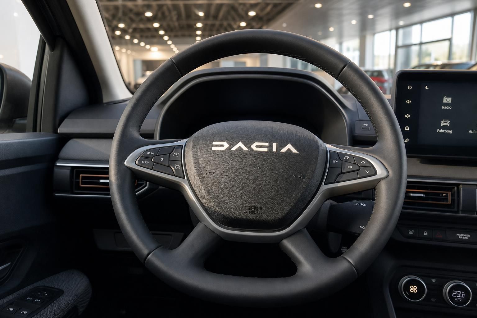 Dacia Innenraum mit Lenkrad und Multimediasystem - modernes Cockpit Design
