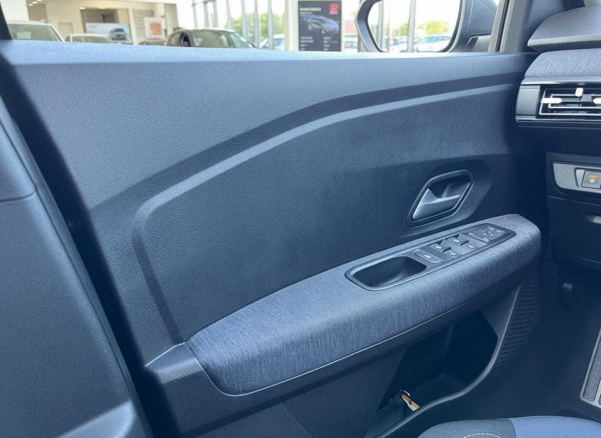 Fahrzeug Innenraum Fahrertür mit Fensterheber und Türverkleidung in Blau-Grau