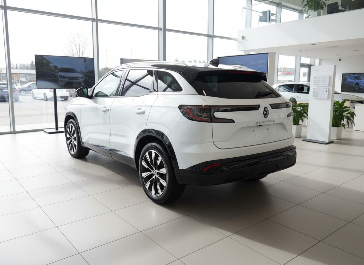 Renault Austral SUV in Weiß – Heckansicht im Autohaus