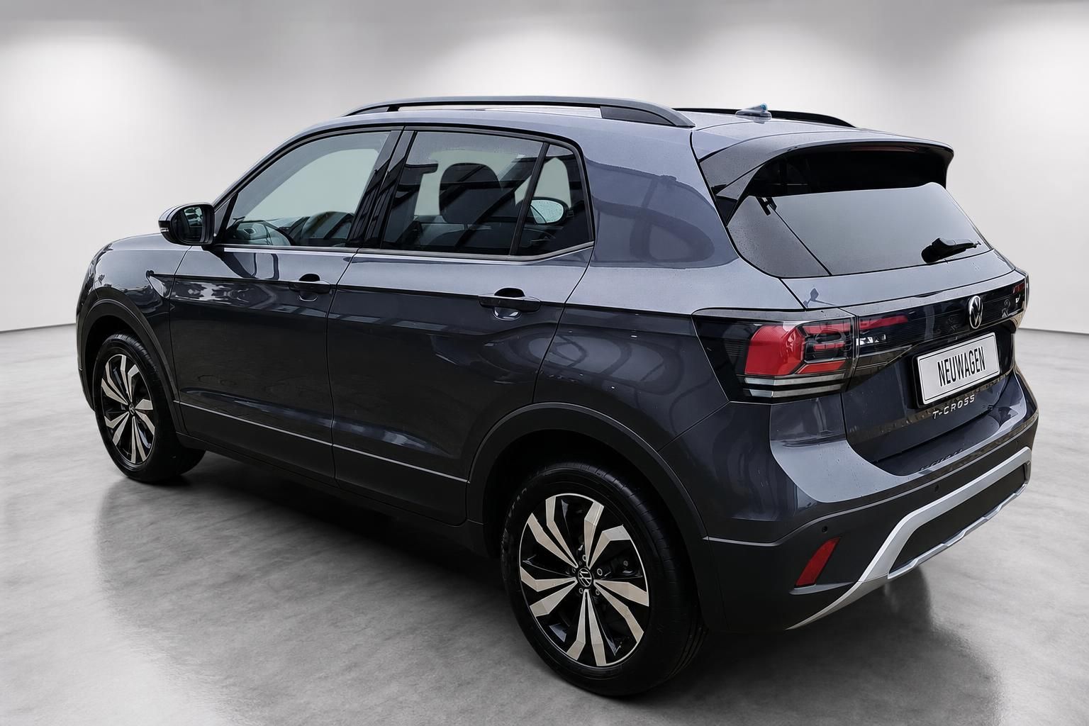 VW T-Cross grau-blau Heck-Seitenansicht Neuwagen SUV