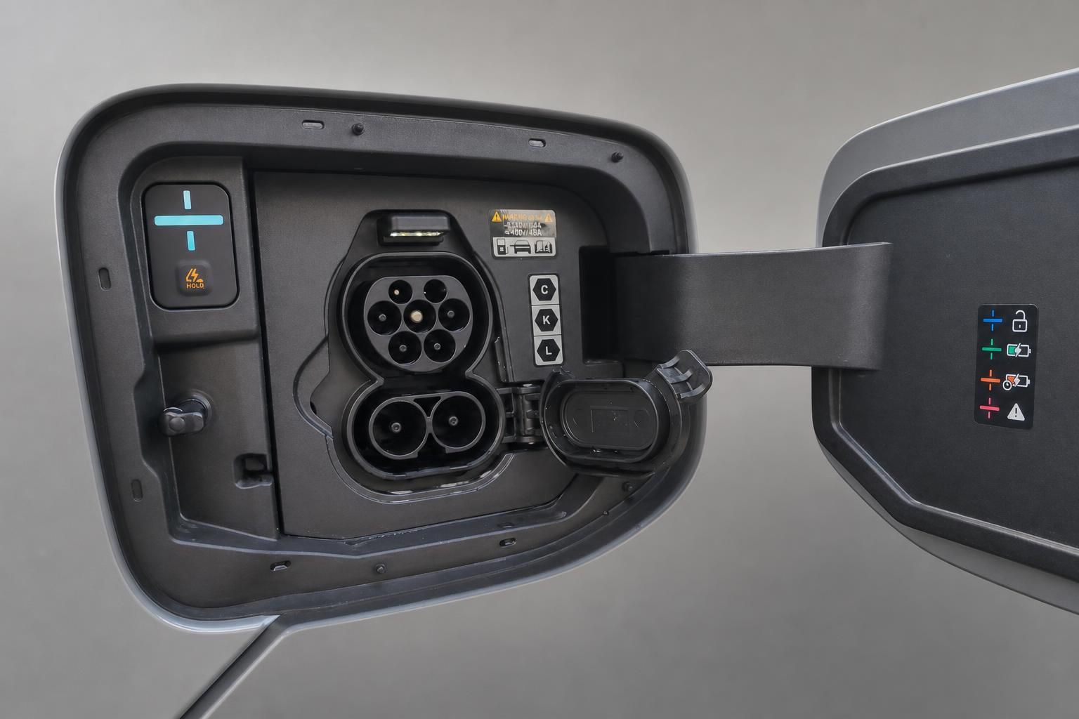 Ladeanschluss und Ladeklappe eines Elektrofahrzeugs im Detail