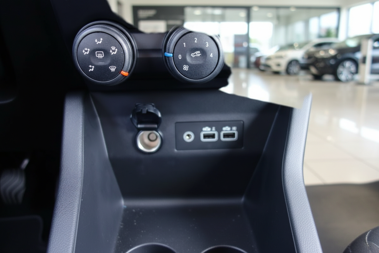Fahrzeug Innenraum Mittelkonsole mit Klimabedienteil, USB-Anschlüssen und Zigarettenanzünder