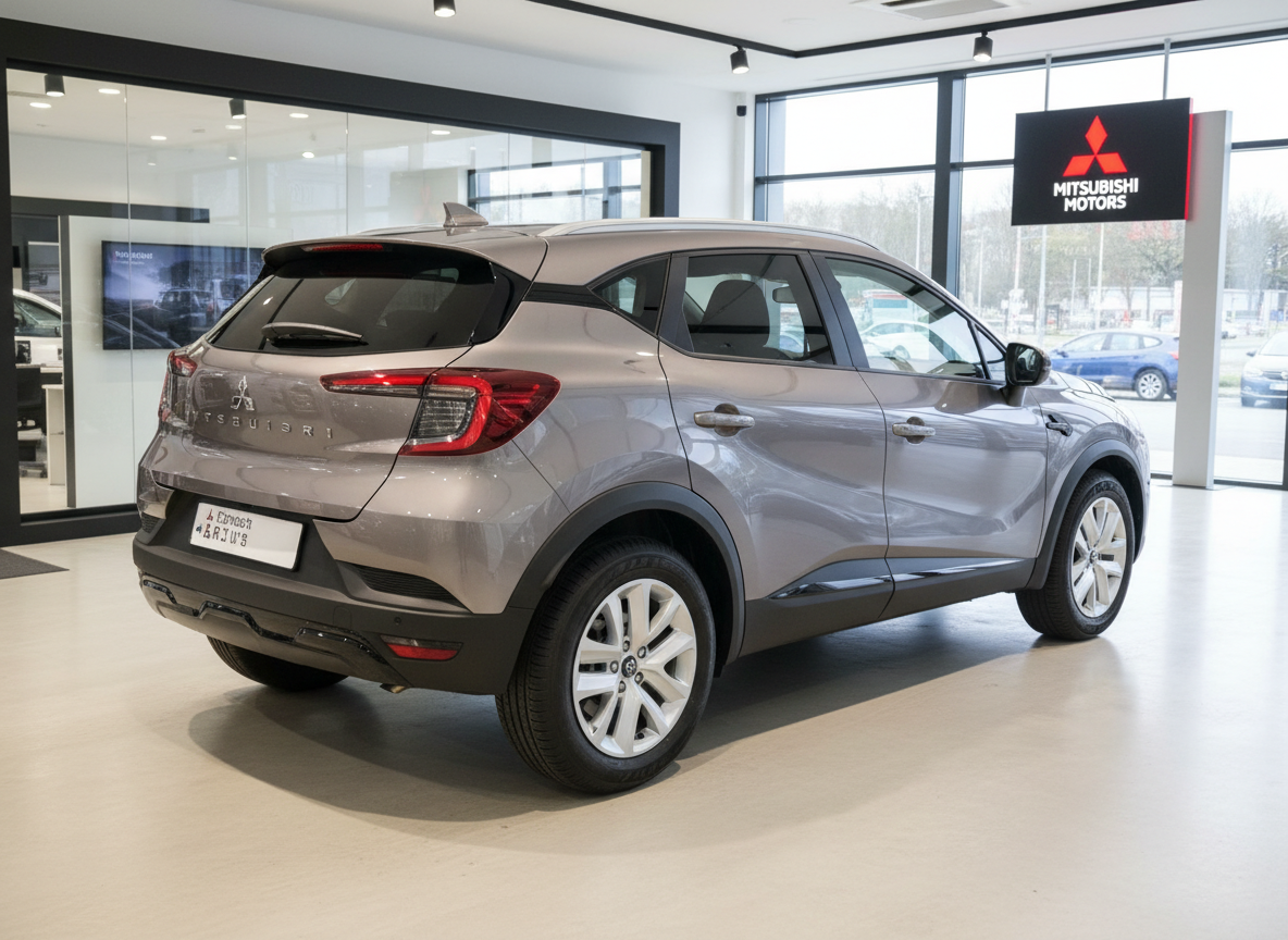Mitsubishi ASX grau metallic Heckansicht im Autohaus Showroom