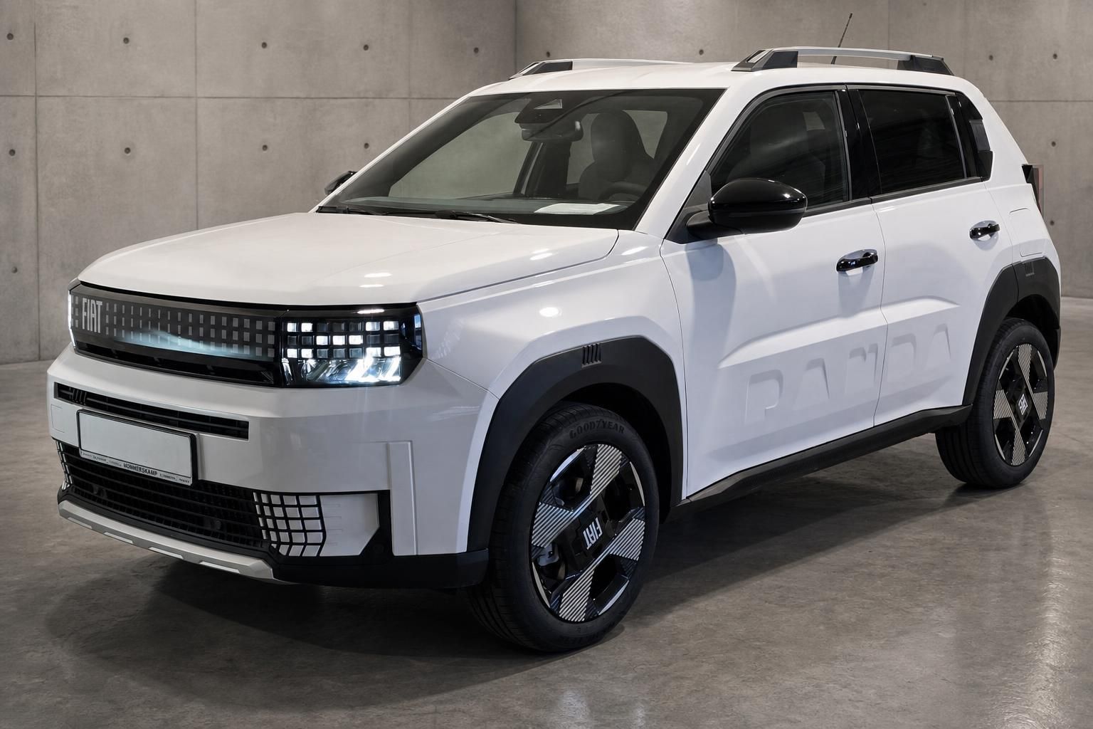 Fiat Panda weiß, Frontansicht schräg mit LED-Scheinwerfern