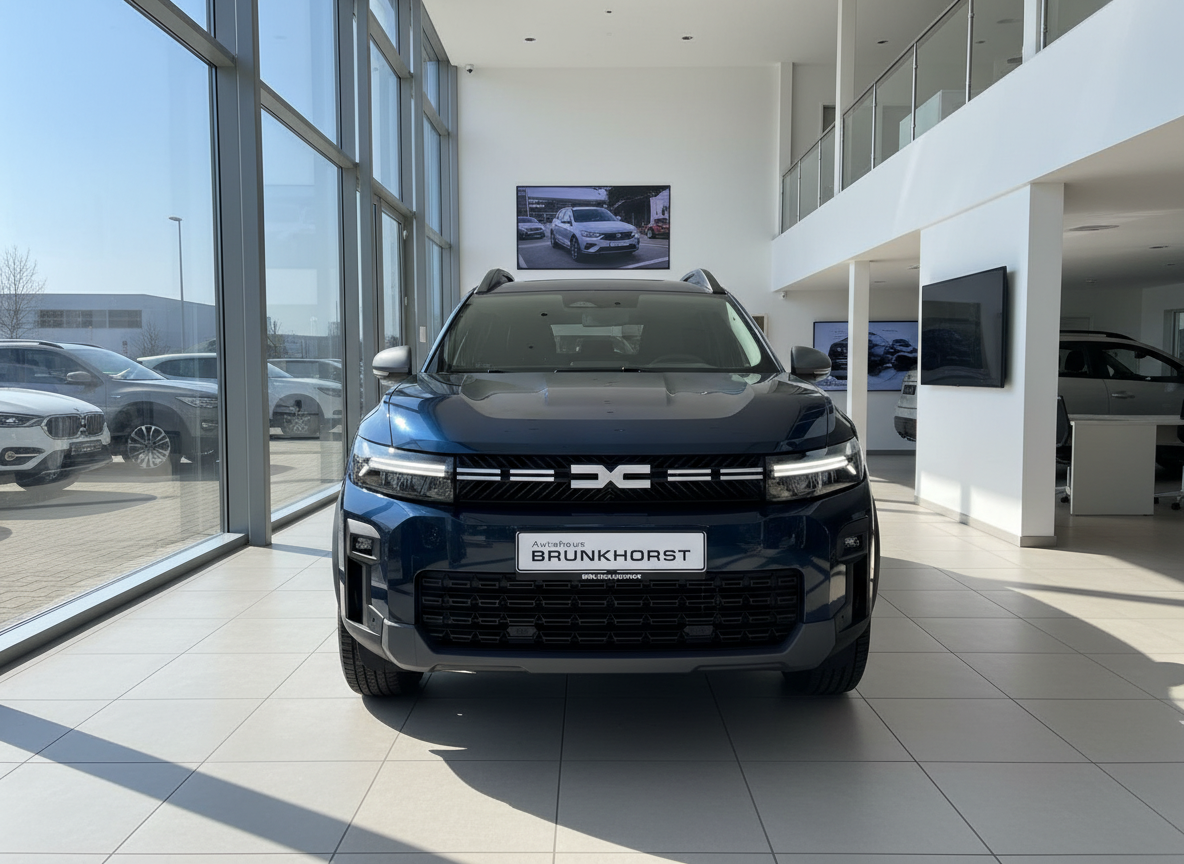 Dacia Jogger in Dunkelblau Frontansicht im Autohaus Brunkhorst Showroom