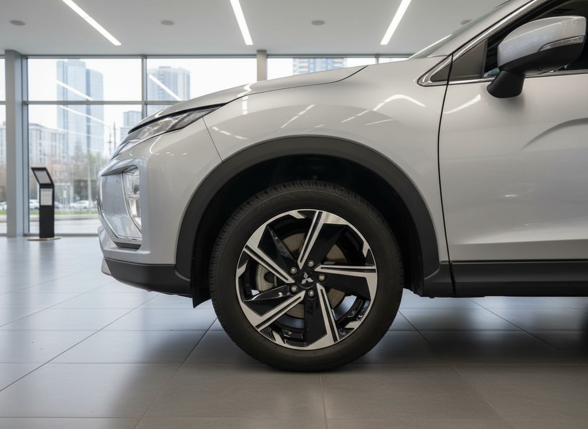 Mitsubishi Eclipse Cross weißer SUV Frontpartie mit Alufelgen im Autohaus