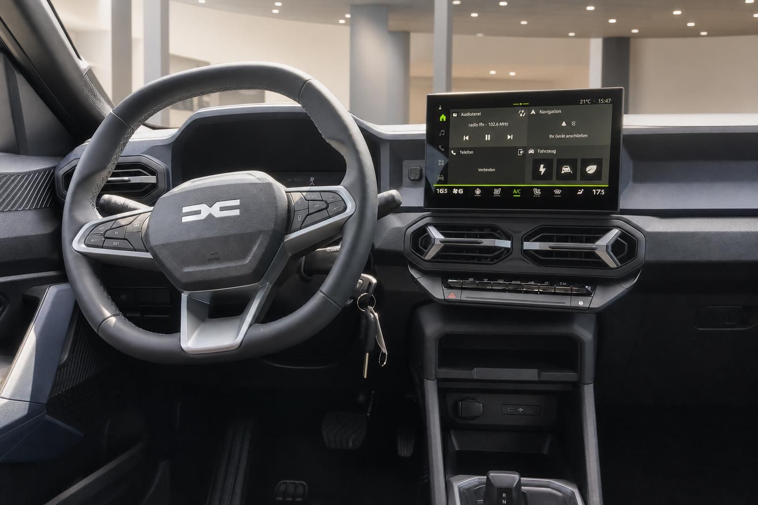 Dacia Bigster Hybrid Cockpit mit Lenkrad und 10-Zoll-Touchscreen-Infotainmentsystem