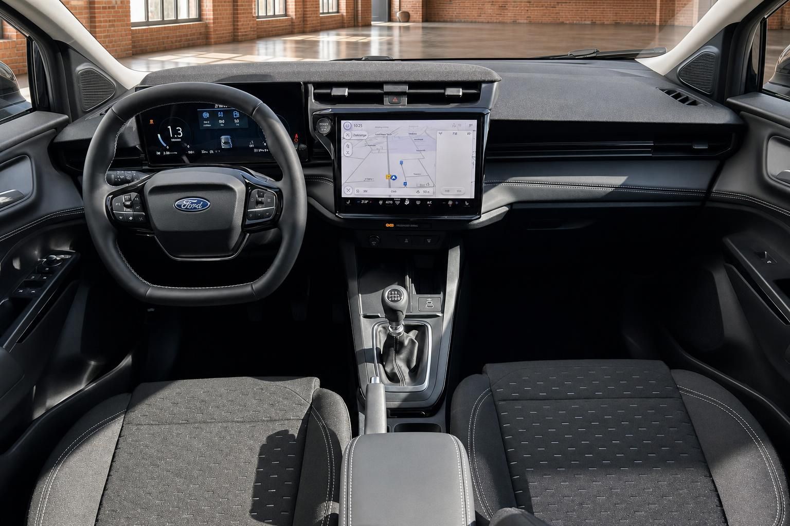 Ford Focus Innenraum Frontalansicht – Armaturenbrett, Schaltgetriebe und Navigationssystem