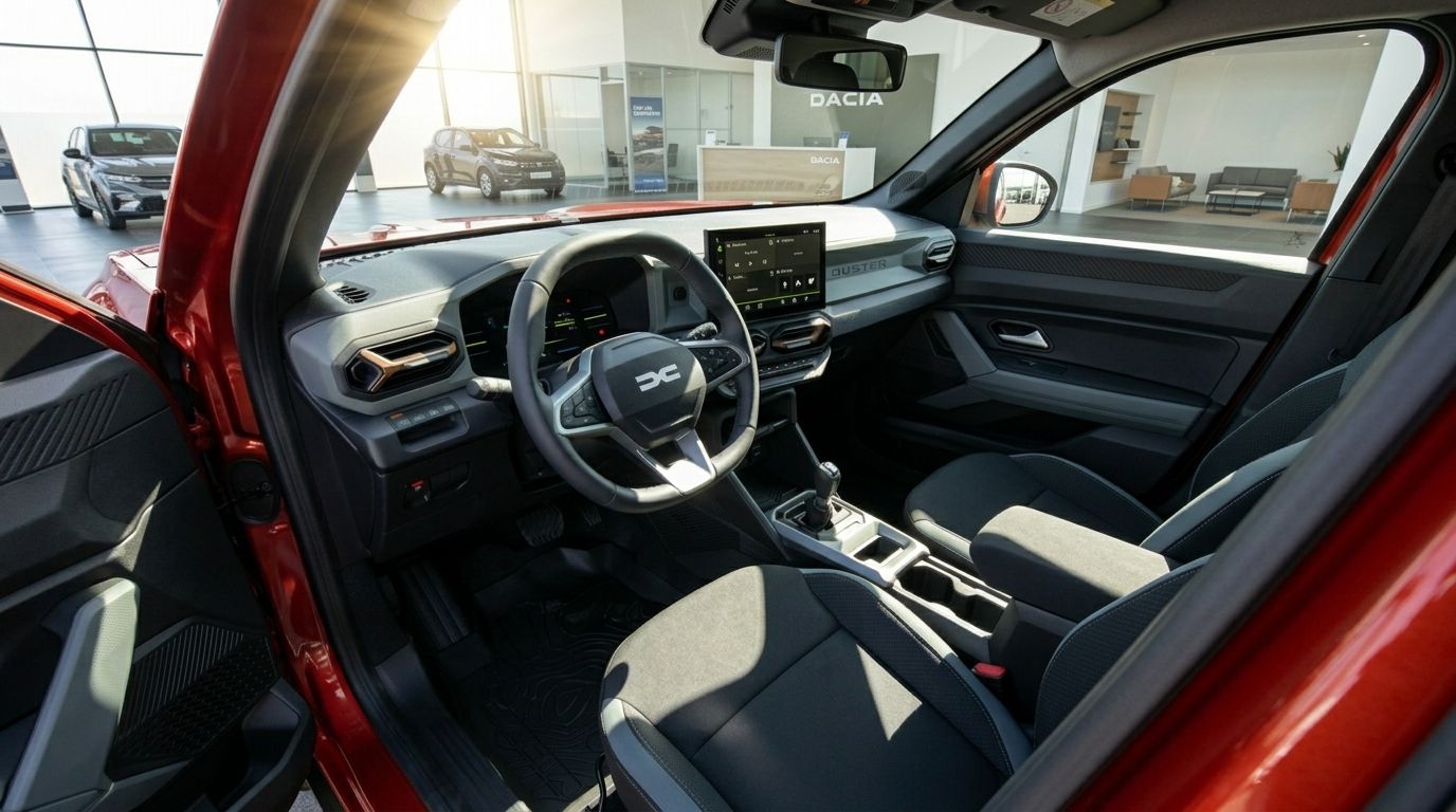 Dacia Innenraum mit Lenkrad, Cockpit und Sitzen - moderne Fahrzeugausstattung