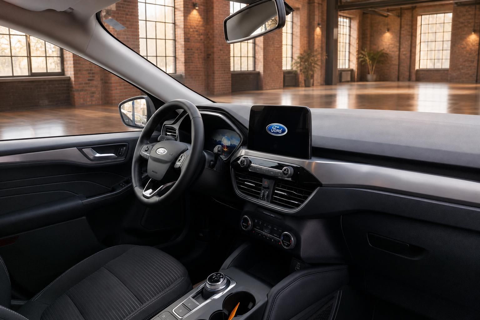 Ford Cockpit mit Touchscreen und Armaturenbrett im Detail