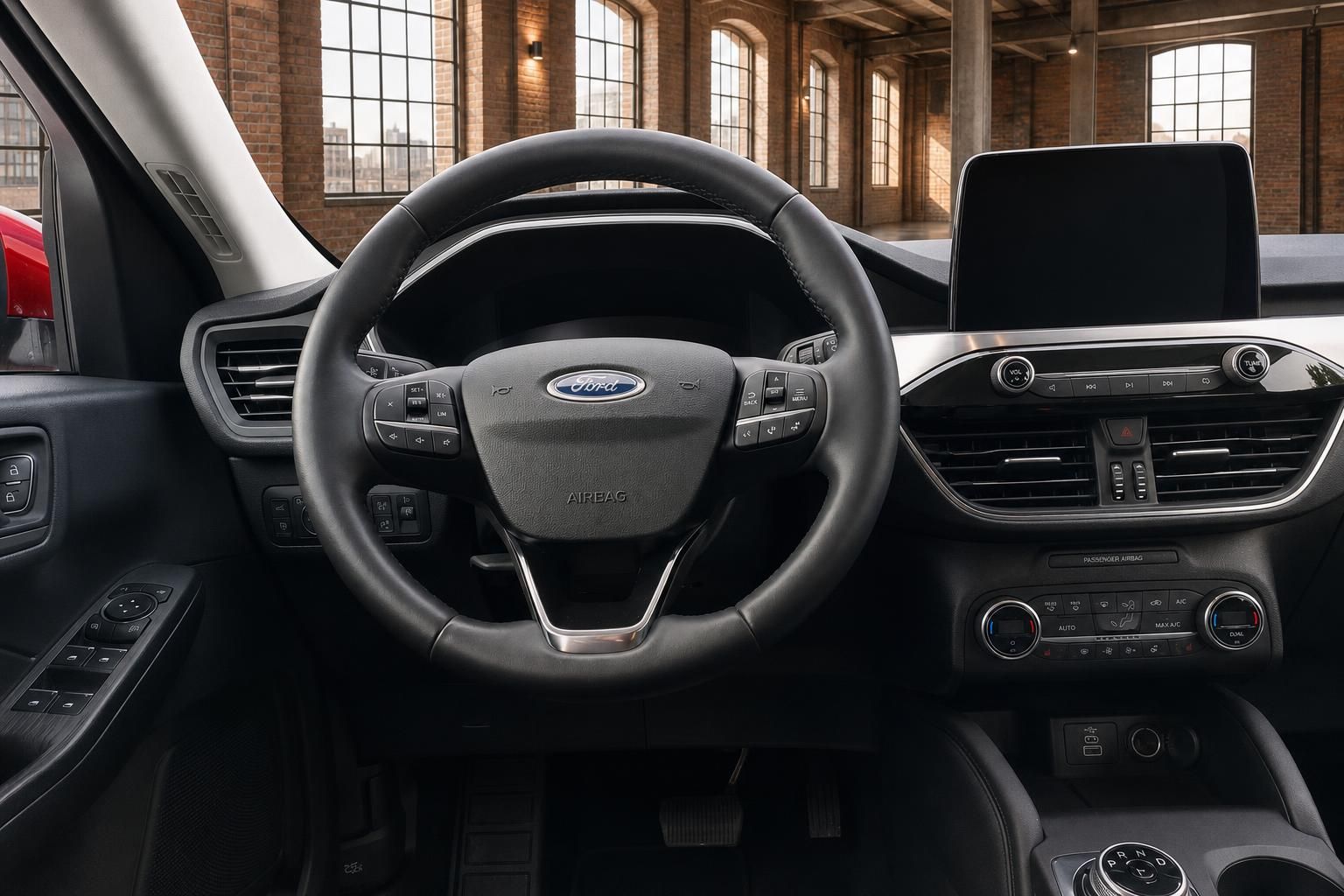 Ford Lenkrad mit Logo und Multifunktionstasten Nahaufnahme