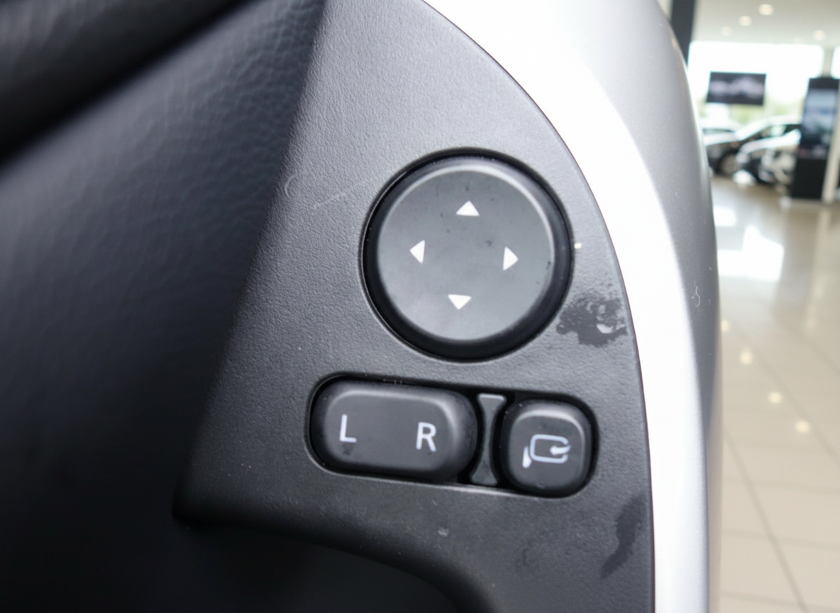 Außenspiegel-Steuerung im Fahrzeuginnenraum mit L/R-Auswahltaste und Verstellknopf