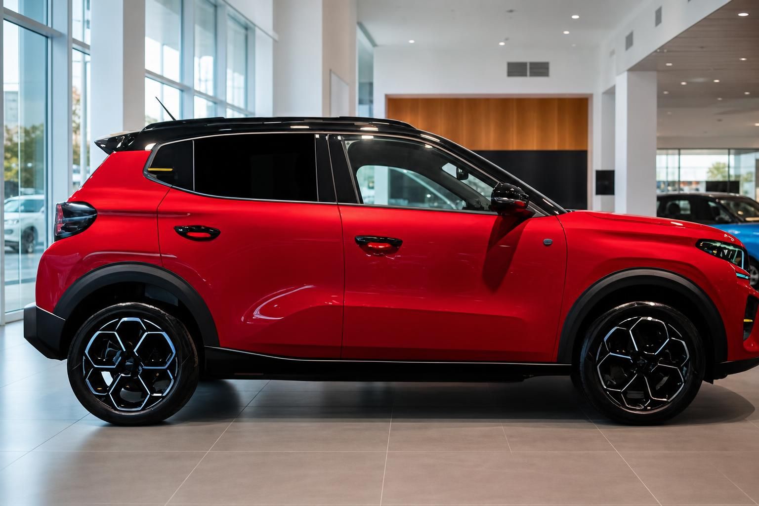 Citroën ë-C3 rot, Seitenansicht mit schwarzen Alufelgen