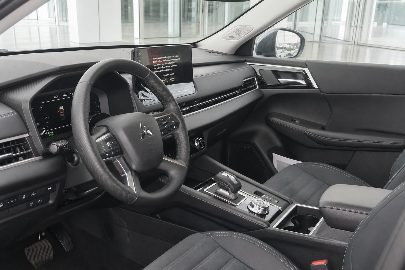 Mitsubishi Outlander PHEV Innenraum Cockpit Lenkrad Mittelkonsole und Fahrersitz