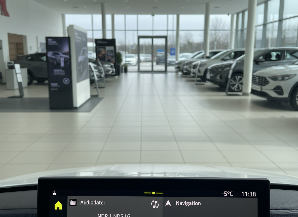 Volkswagen Innenraum Cockpit mit Infotainment-Display im Autohaus-Showroom