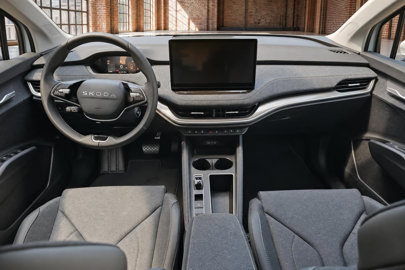 Skoda Innenraum Cockpit mit Lenkrad und Infotainment Display