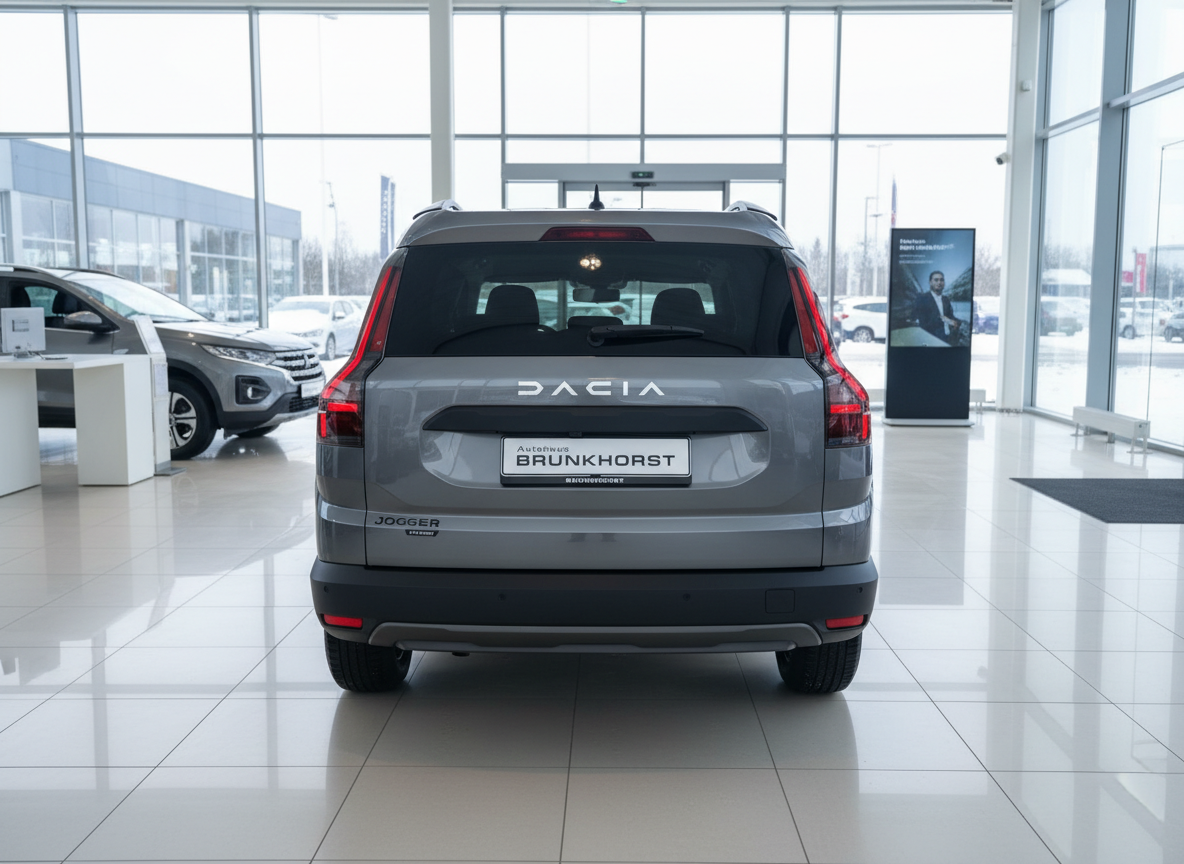 Dacia Jogger Hybrid grau Heckansicht im Autohaus Brunkhorst Showroom