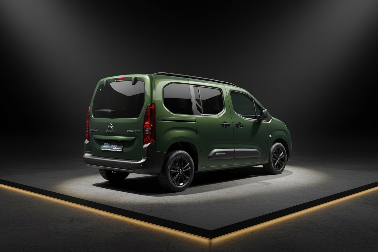 Citroën Berlingo in Olivgrün – Rückansicht im Fotostudio