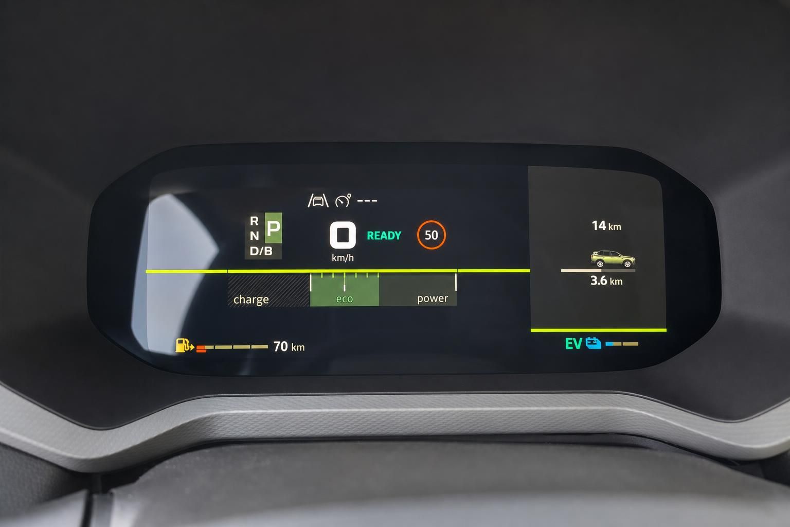 Digitales Kombiinstrument mit Elektrofahrzeug-Anzeige und Reichweiteninformationen