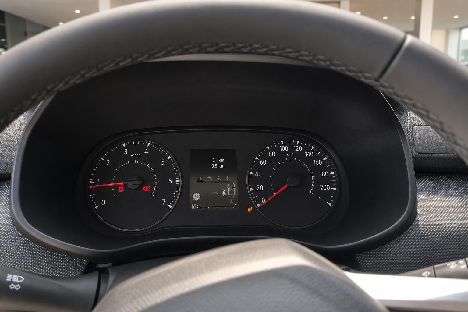 Cockpit Tacho und Drehzahlmesser im Fahrzeuginnenraum