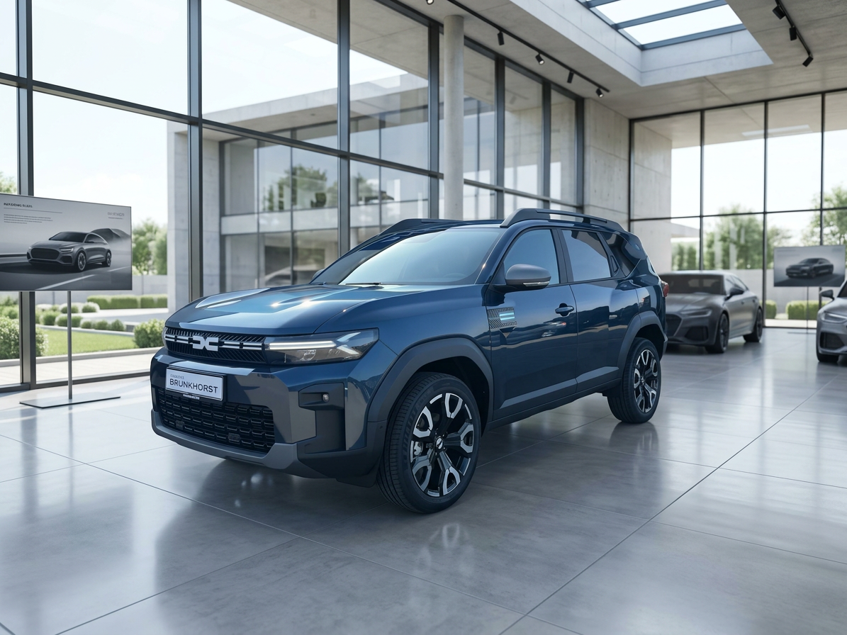 Dacia Duster SUV in Dunkelblau im modernen Autohaus Brunkhorst