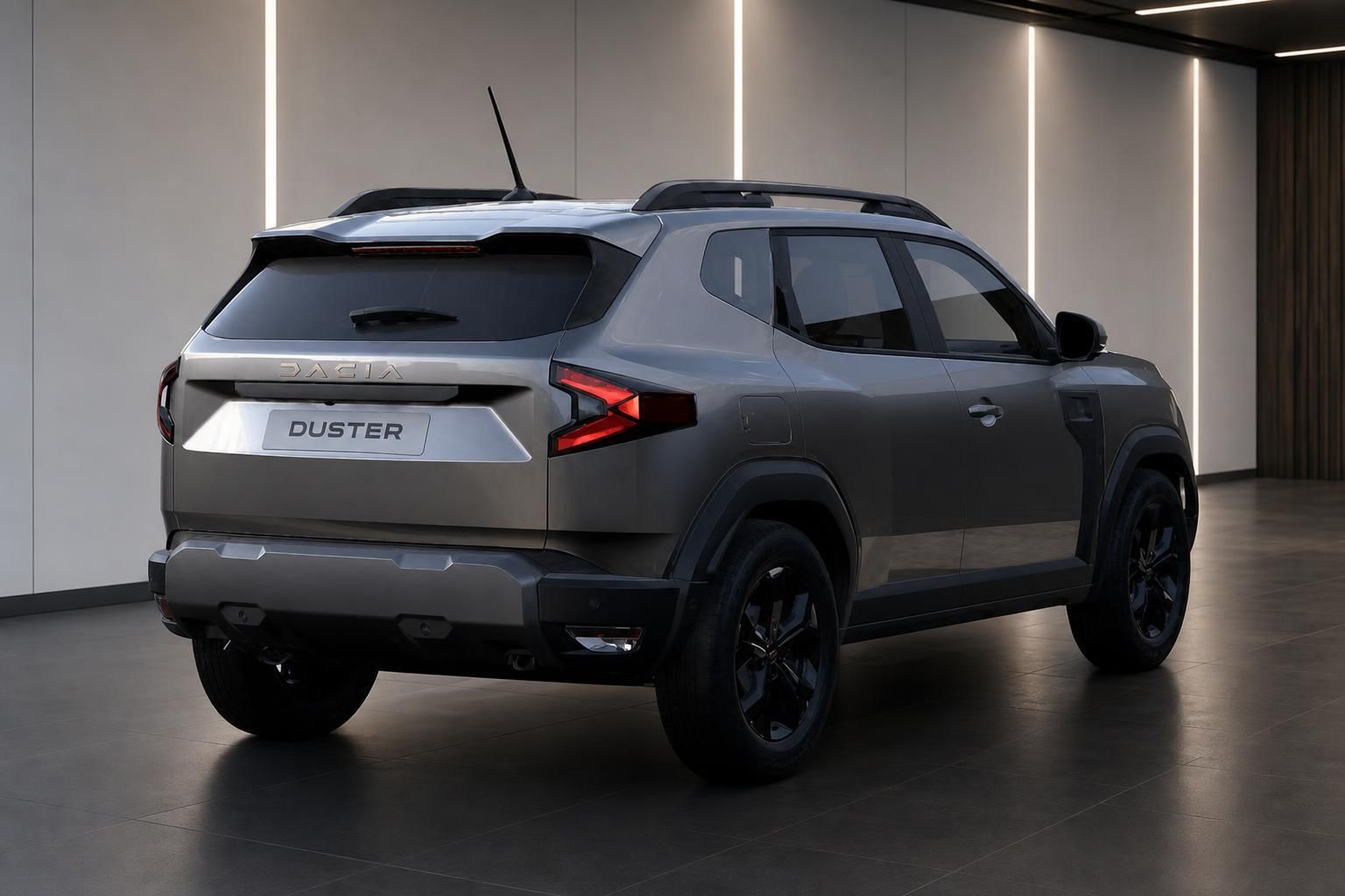 Dacia Duster SUV Heckansicht schräg in grau mit modernem LED-Design