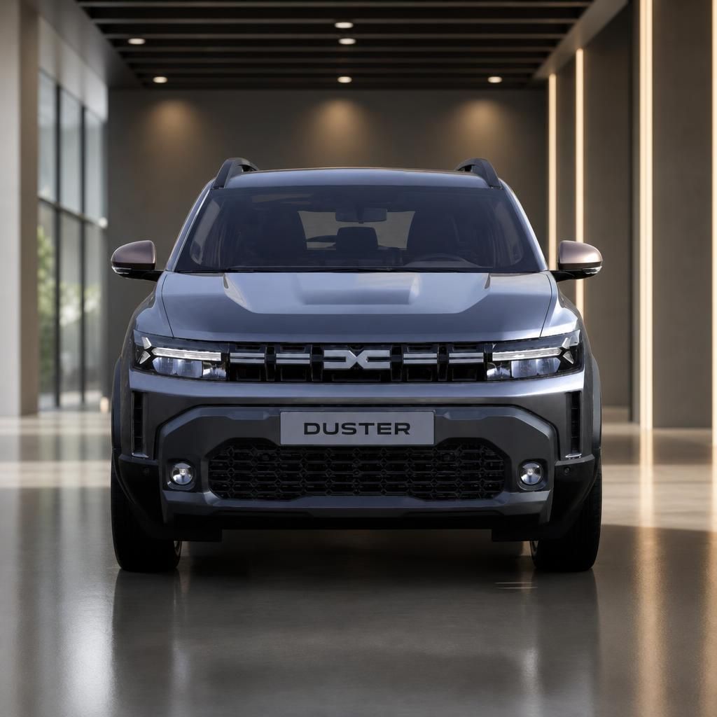 Dacia Duster SUV Frontansicht frontal in grauer Metallic-Lackierung im Ausstellungsraum
