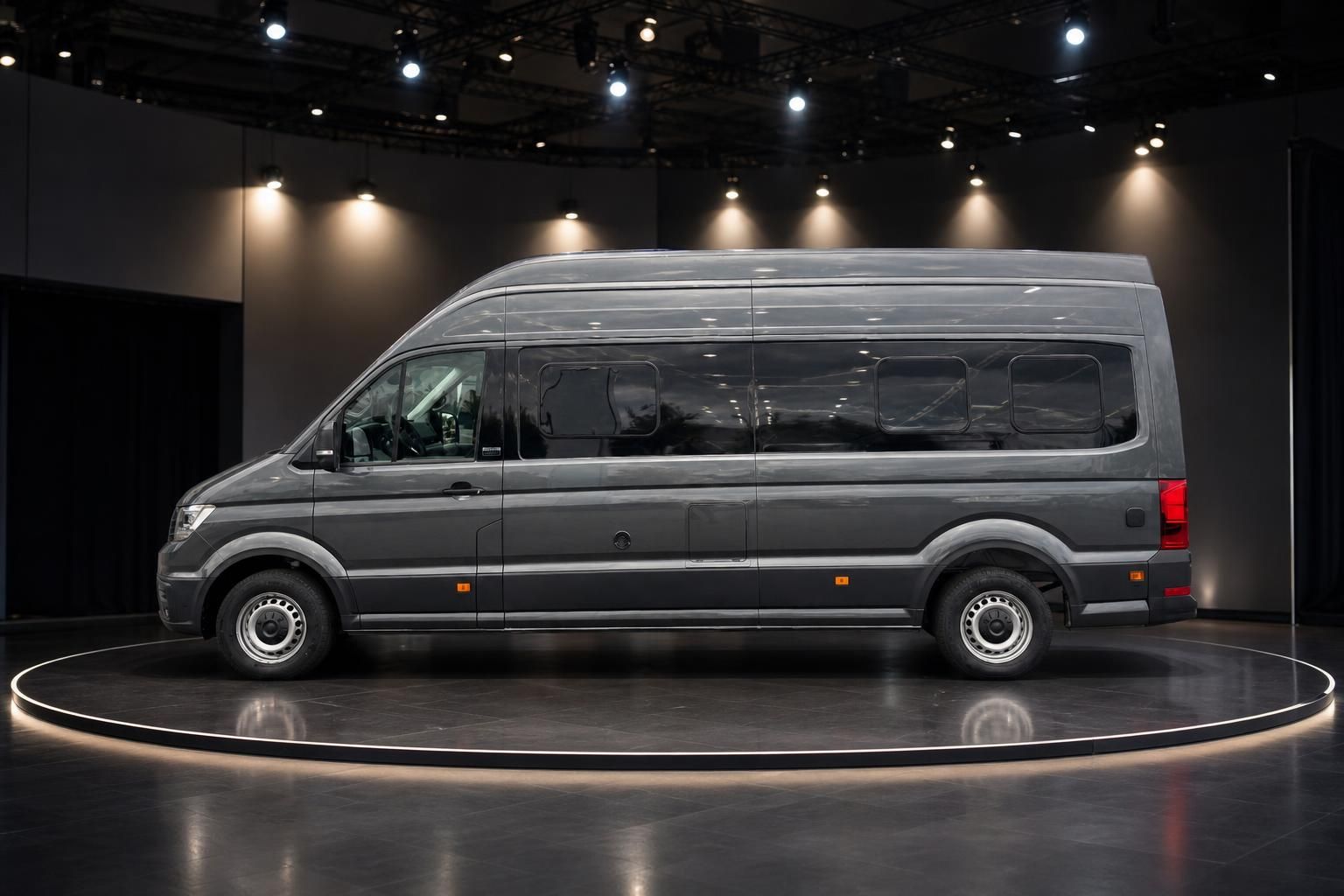 VW California Transporter grau Seitenansicht links - moderner Campingvan im Studio