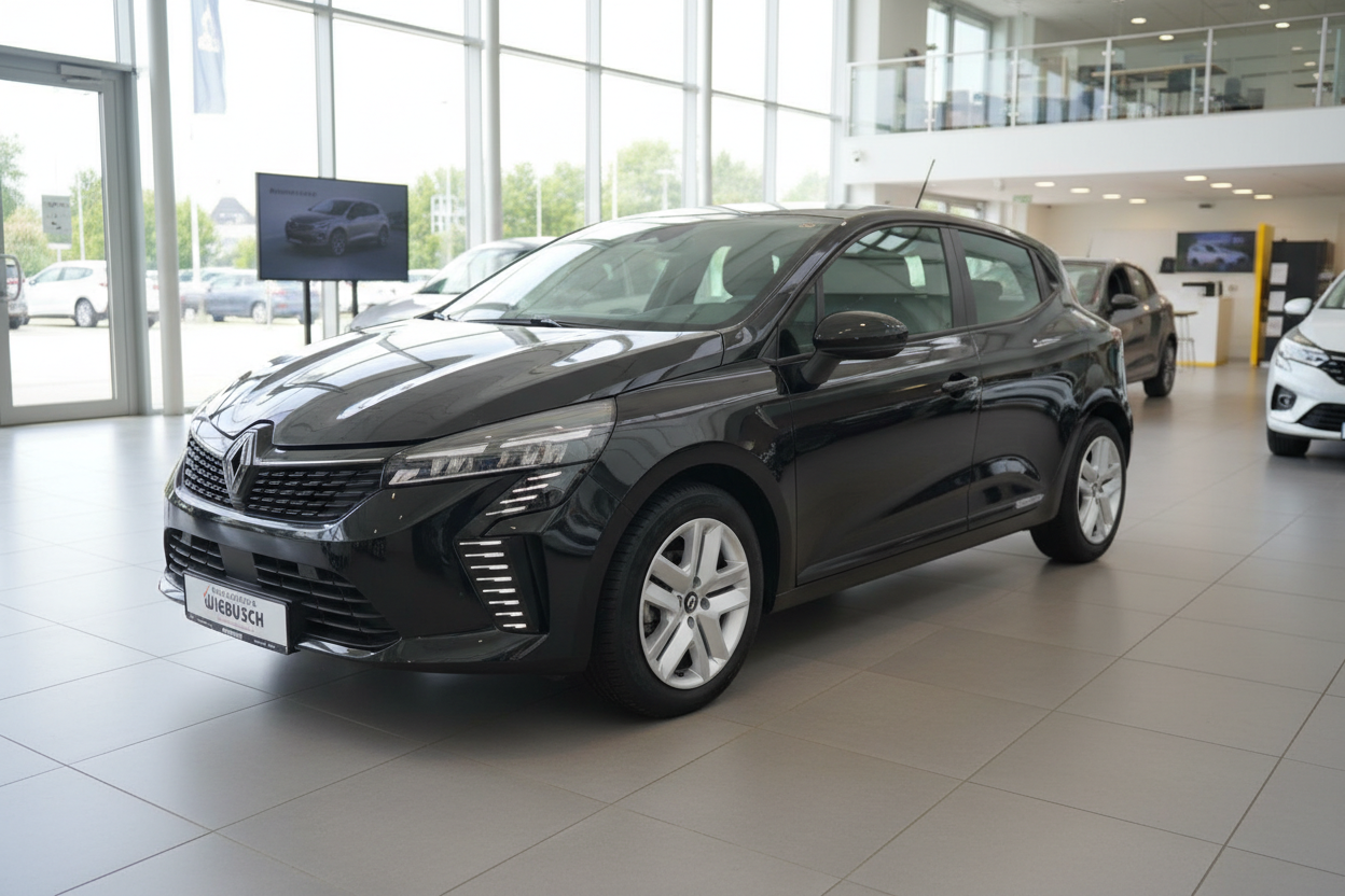 Renault Clio schwarz Frontansicht im Autohaus Wiebusch Showroom