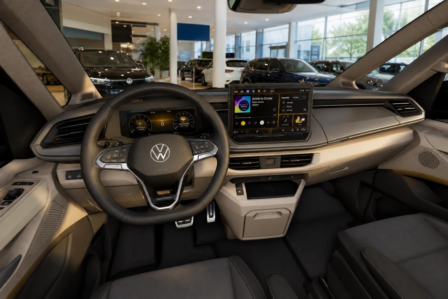 Cockpit und Lenkrad des VW California mit Digitalanzeige