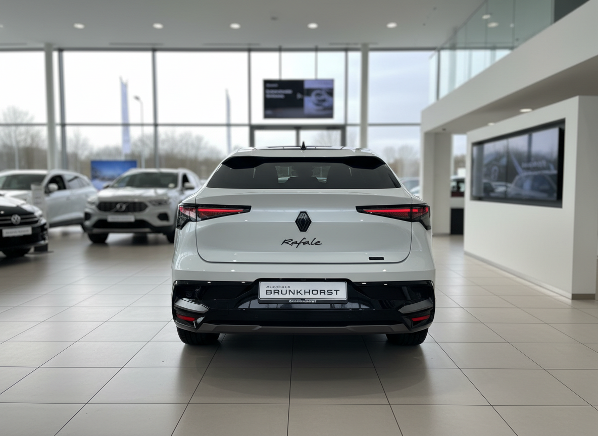 Renault Rafale weiß Heckansicht im Autohaus Brunkhorst Showroom