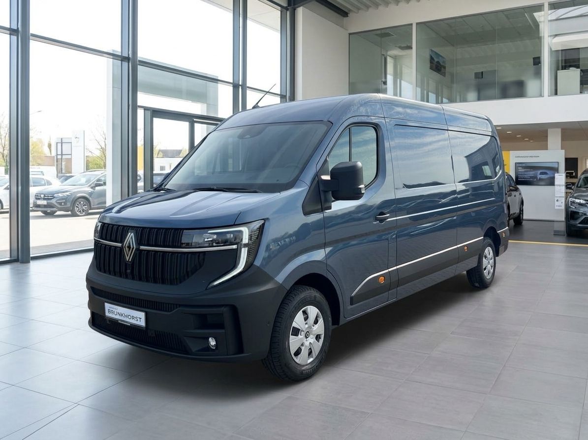 Renault Master Kastenwagen grau im Autohaus Showroom - Seitenansicht