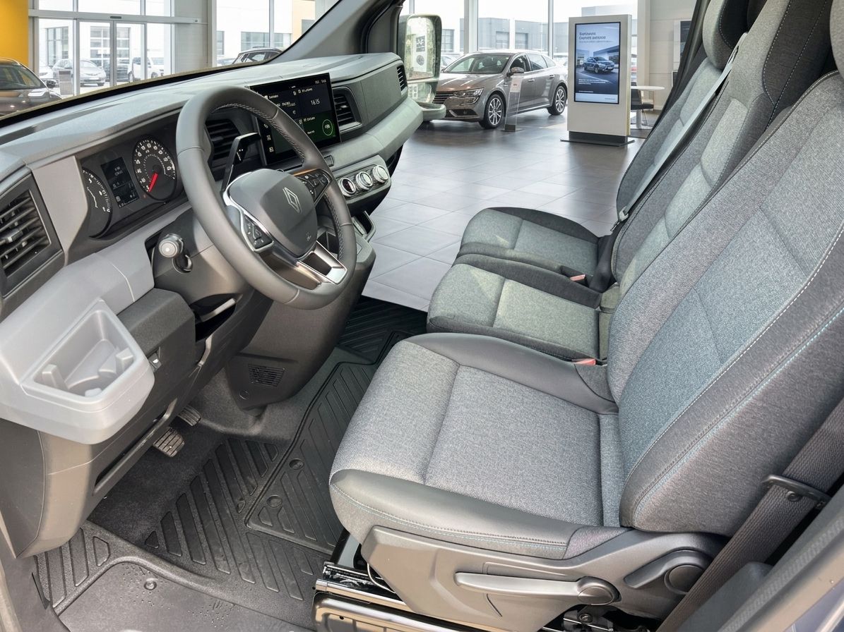 Renault Master Innenraum mit Fahrersitz, Lenkrad und Armaturenbrett