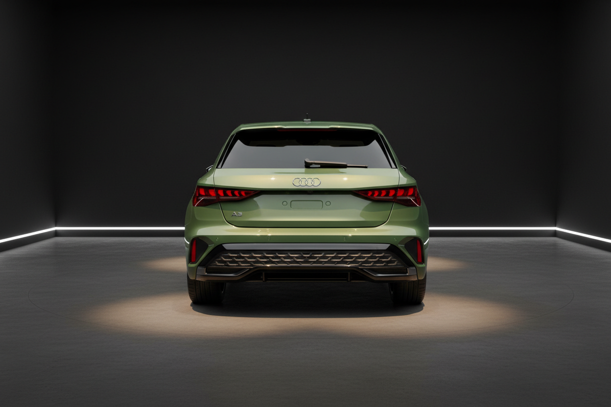Audi A3 Sportback in Grün – Heckansicht im Fotostudio