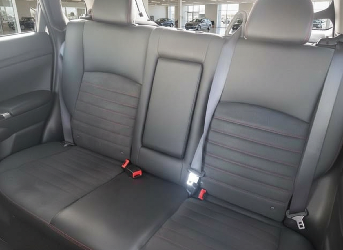 Schwarzes Leder-Interieur Rücksitzbank mit roten Ziernähten und Sicherheitsgurten