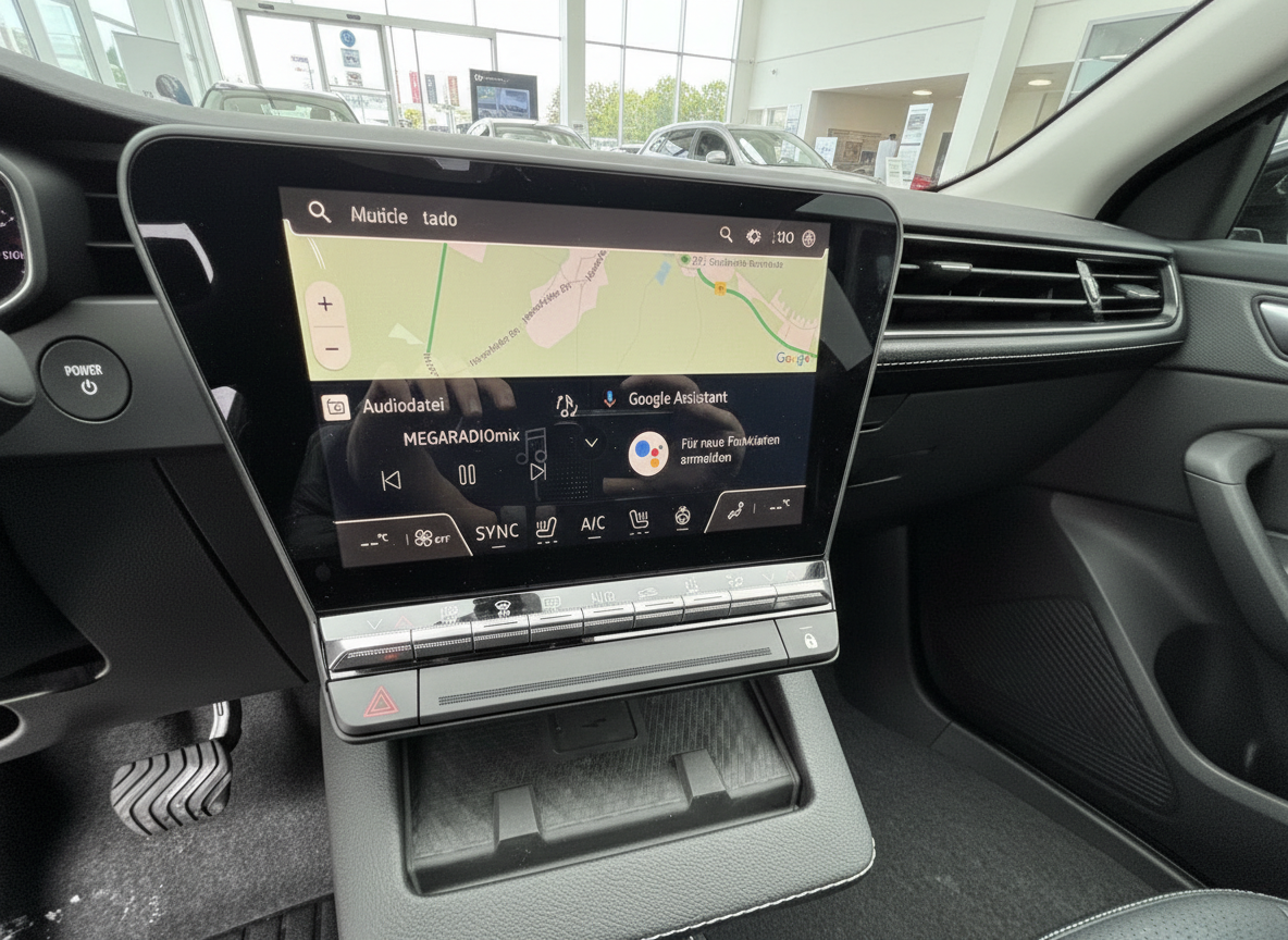 Volkswagen Infotainment-System Innenraum mit Google Assistant und Navigationskarte