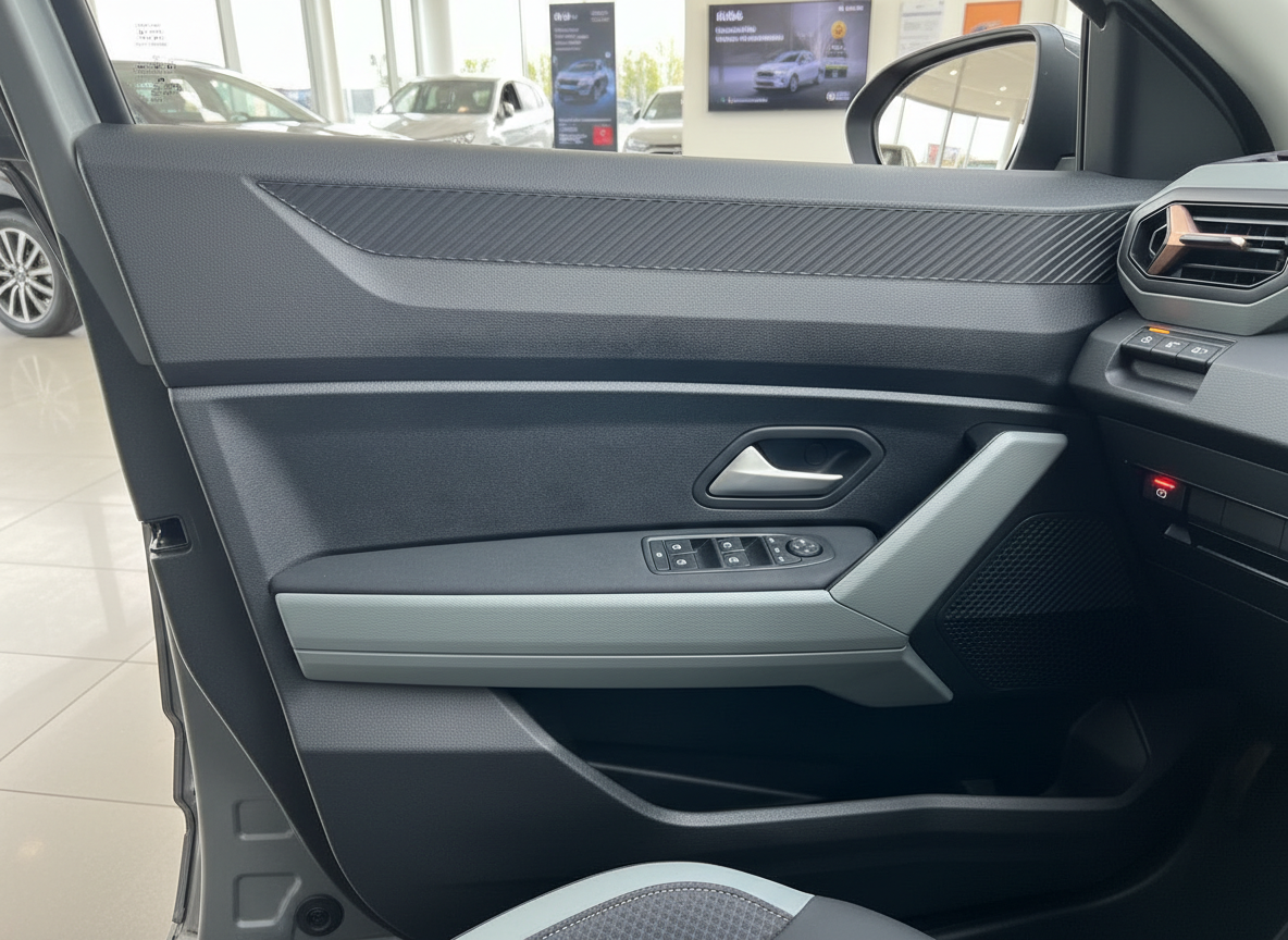 Fahrzeuginnenraum Fahrertür mit Fensterheber und Carbon-Dekor im Autohaus