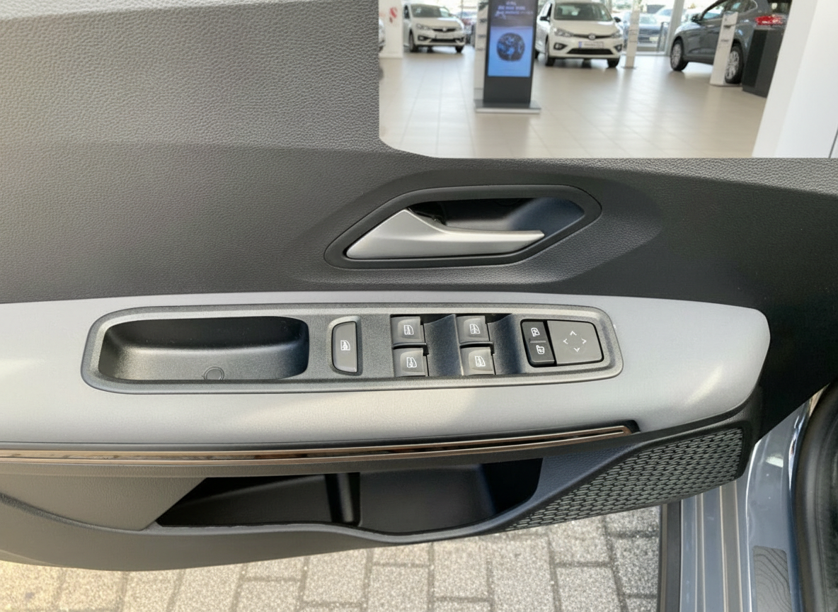 Fahrzeugtür Innenverkleidung mit Fensterheber-Schaltern und Türgriff im Autohaus