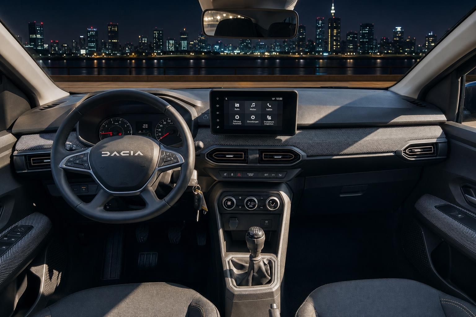 Dacia Cockpit mit digitalem Display - modernes Armaturenbrett mit Touchscreen und Schaltgetriebe