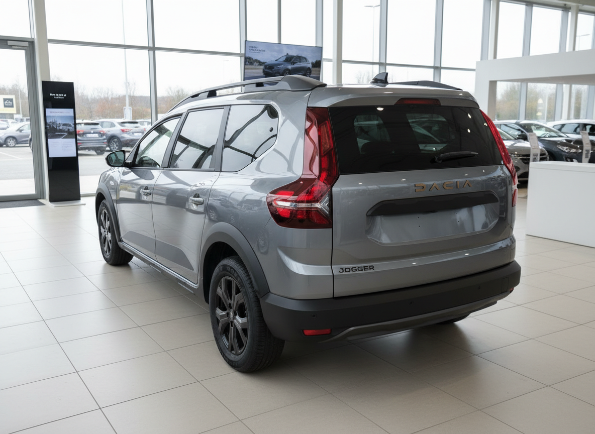 Dacia Jogger grau Heckansicht im Autohaus Showroom