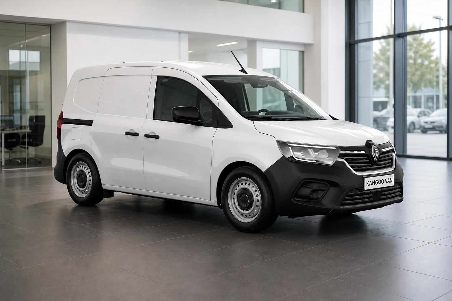 Renault Kangoo Van weiß Frontansicht schräg im Showroom