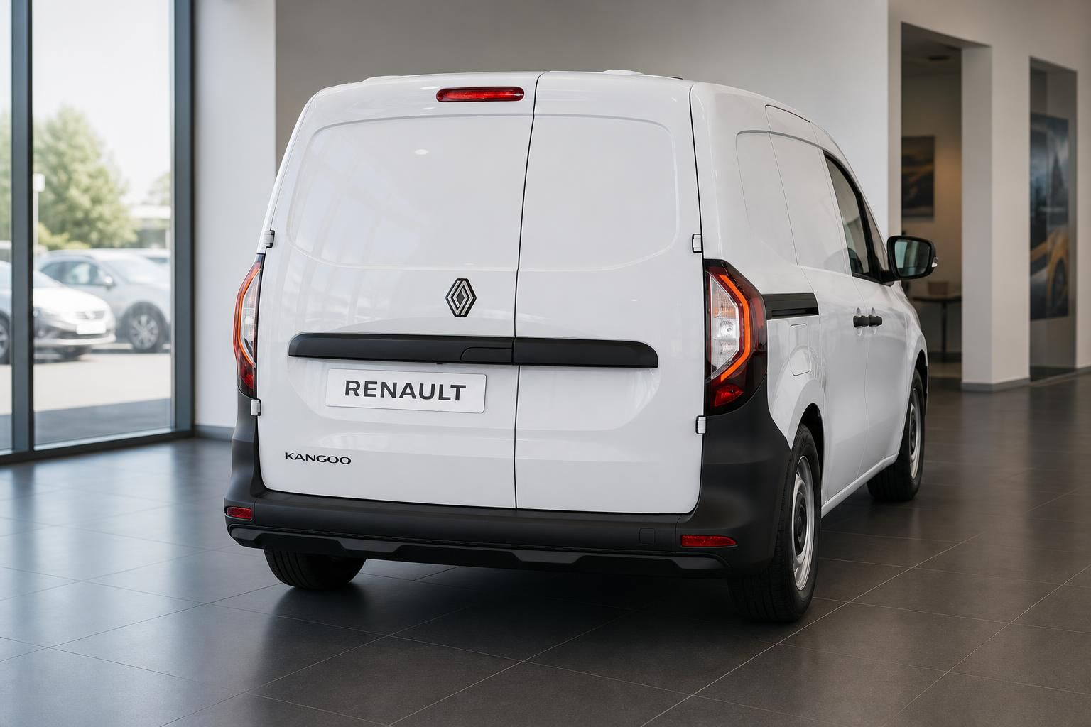 Renault Kangoo Van weiß Heckansicht mit Rücklichtern im Autohaus