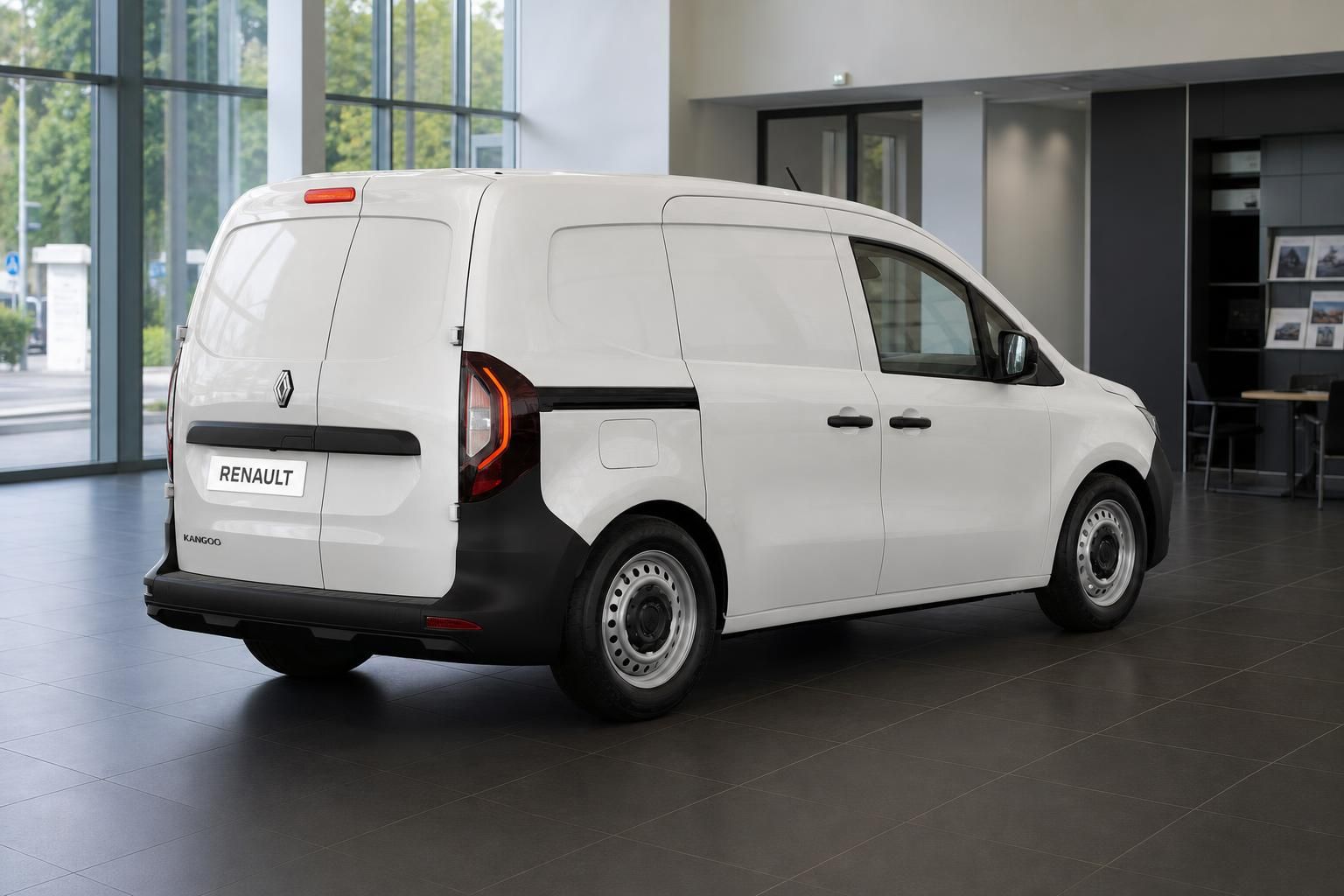 Renault Kangoo Van weiß Heckansicht schräg im Showroom