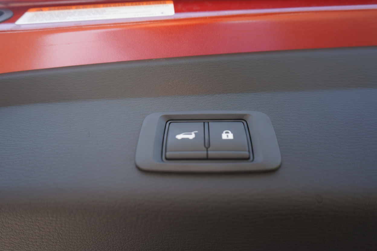 Kofferraum-Steuerung mit Power-Tailgate und Schloss-Taste im Fahrzeuginnenraum