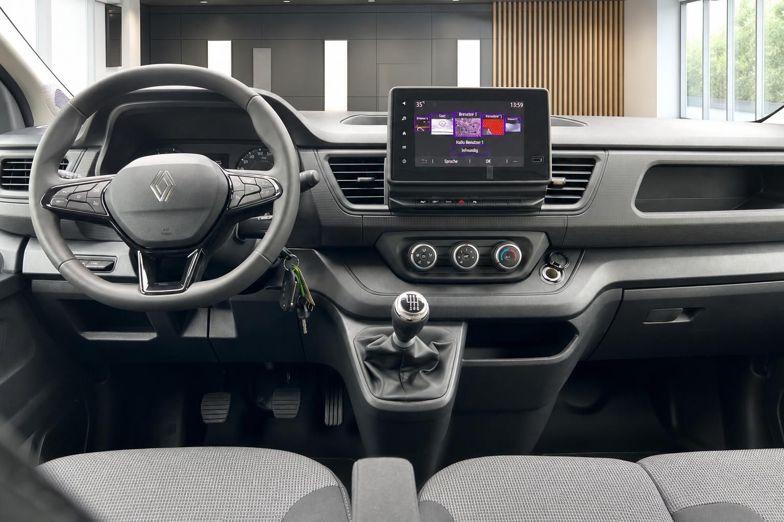 Renault Transporter Cockpit mit Touchscreen und Schaltung - moderne Ausstattung im Fahrzeuginnenraum