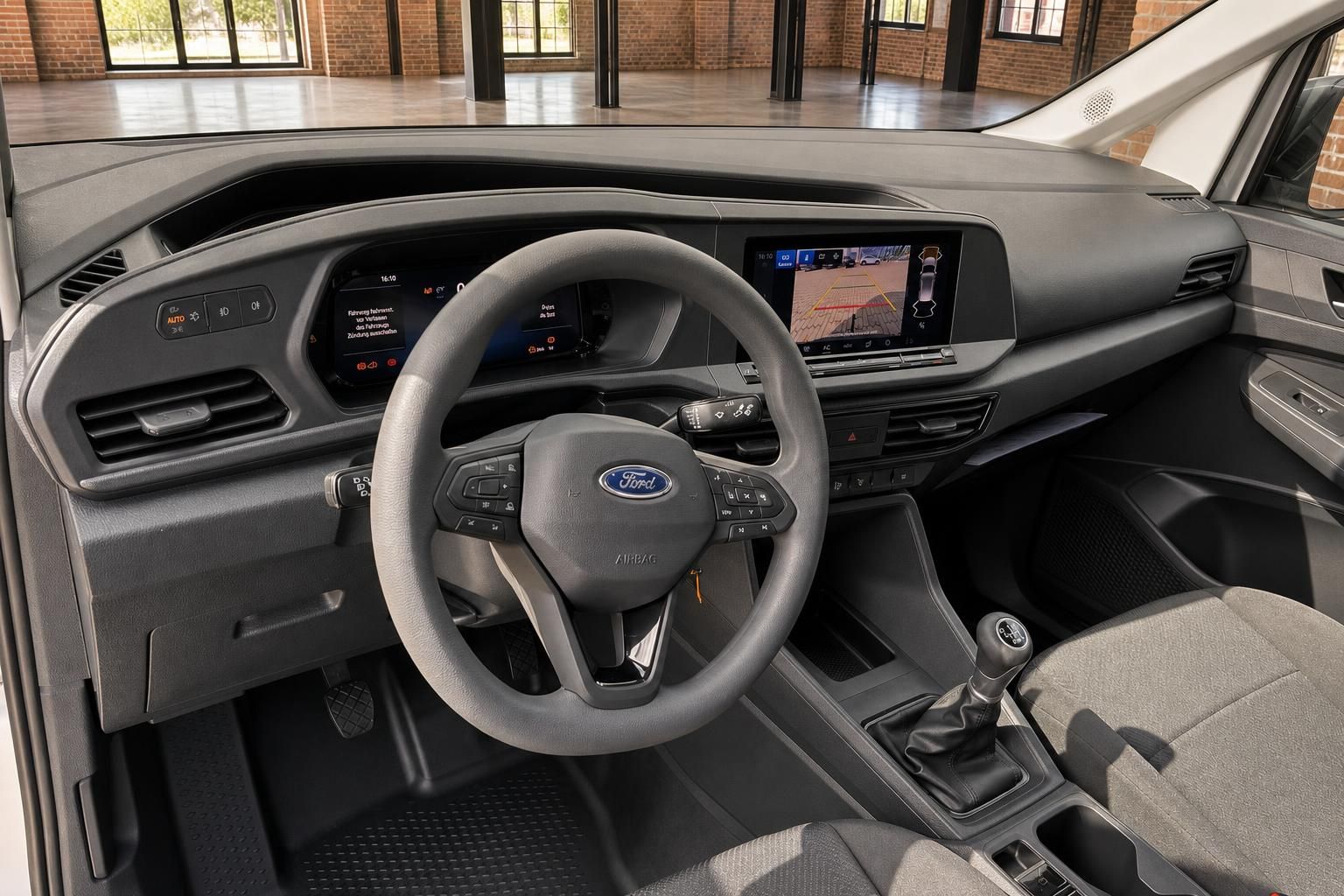 Ford Cockpit mit Lenkrad, Digitalanzeige und Schaltung im Innenraum
