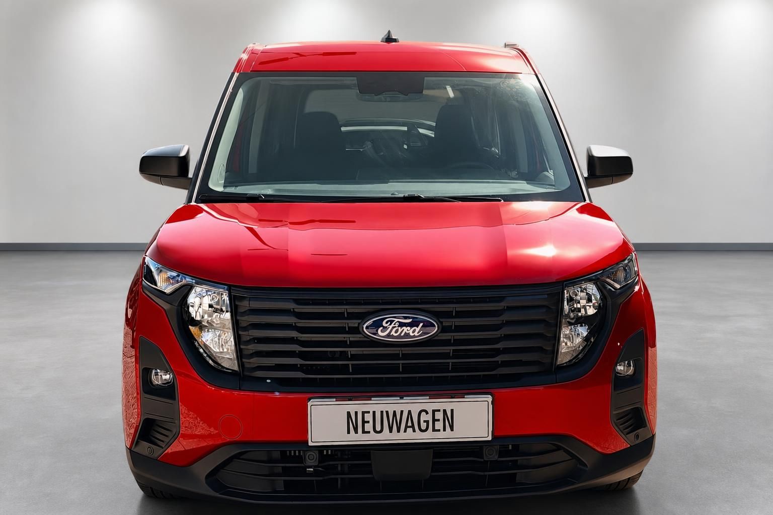 Ford Tourneo Courier rot, Frontansicht mit Kühlergrill und Logo