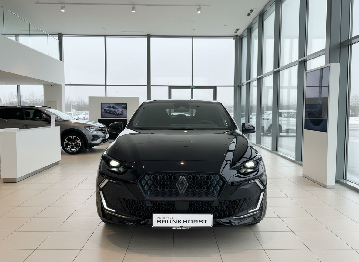 Schwarzer Renault Neuwagen Frontansicht im Autohaus Brunkhorst Showroom